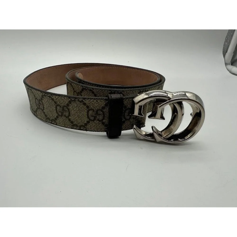 Gucci Interlocking G Belt GG‎ Supreme Canvas Silver Buckle 245859 90 36 Mens
